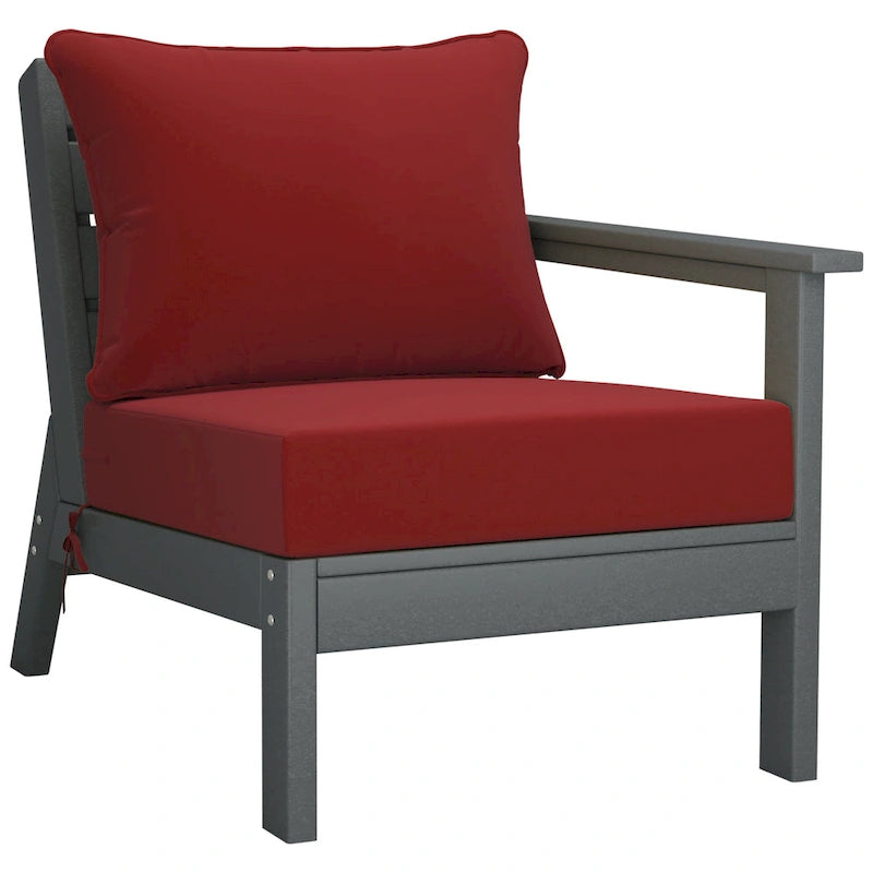Polytrends Birchwood Sedia da Esterno a Braccio Destro con Cuscini, in HDPE, per Tutte le Stagioni, Colore Grigio (1 Pezzo)