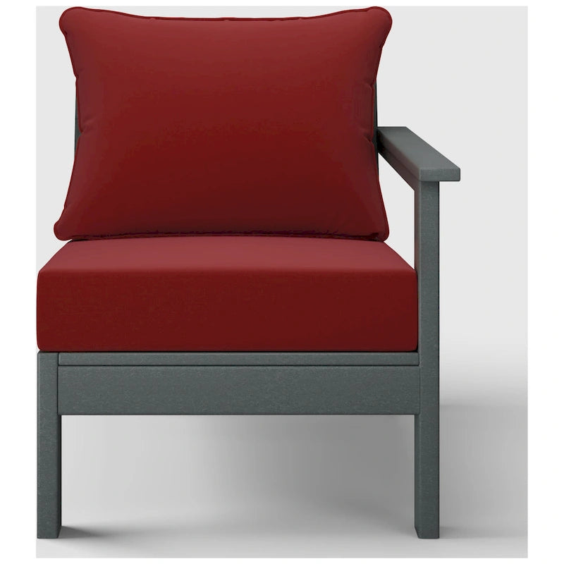 Polytrends Birchwood Sedia da Esterno a Braccio Destro con Cuscini, in HDPE, per Tutte le Stagioni, Colore Grigio (1 Pezzo)