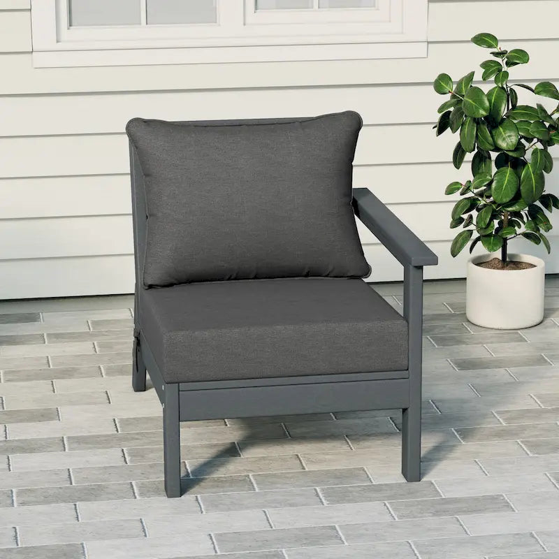 Polytrends Birchwood Sedia da Esterno a Braccio Destro con Cuscini, in HDPE, per Tutte le Stagioni, Colore Grigio (1 Pezzo)