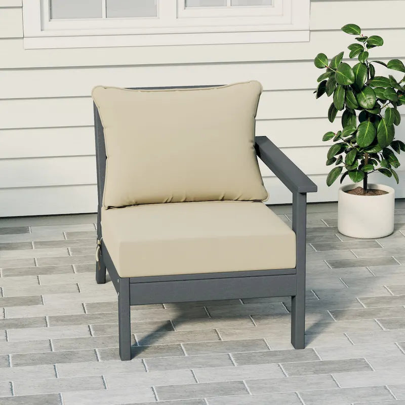 Polytrends Birchwood Sedia da Esterno a Braccio Destro con Cuscini, in HDPE, per Tutte le Stagioni, Colore Grigio (1 Pezzo)