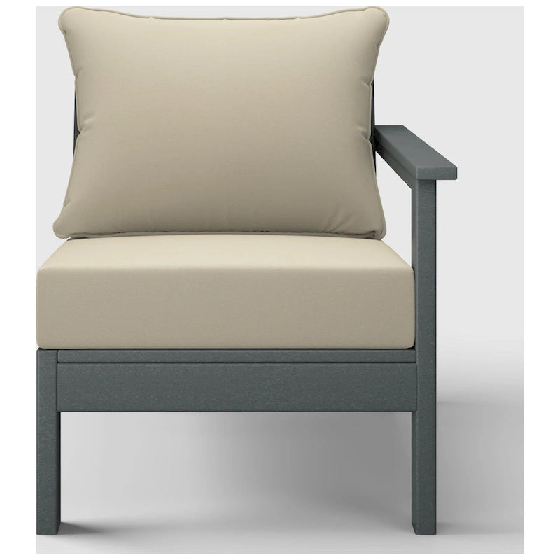 Polytrends Birchwood Sedia da Esterno a Braccio Destro con Cuscini, in HDPE, per Tutte le Stagioni, Colore Grigio (1 Pezzo)
