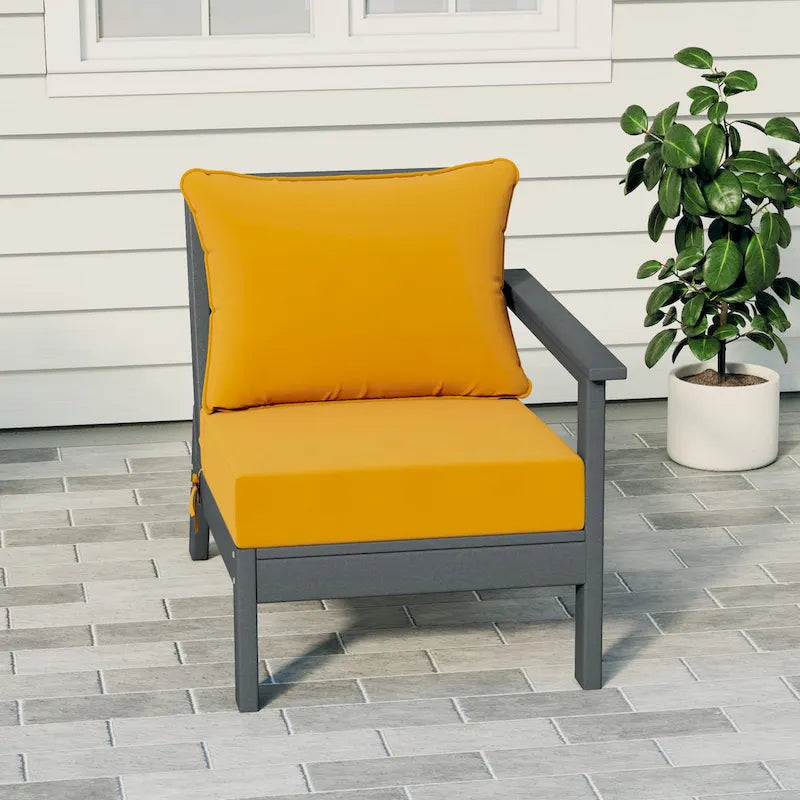 Polytrends Birchwood Sedia da Esterno a Braccio Destro con Cuscini, in HDPE, per Tutte le Stagioni, Colore Grigio (1 Pezzo)