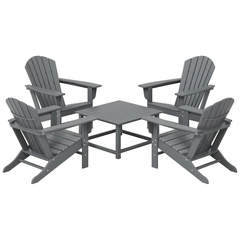 Set conversazione Polytrends Altura da esterno a 5 pezzi, con sedie Adirondack e tavolino da caffè quadrato