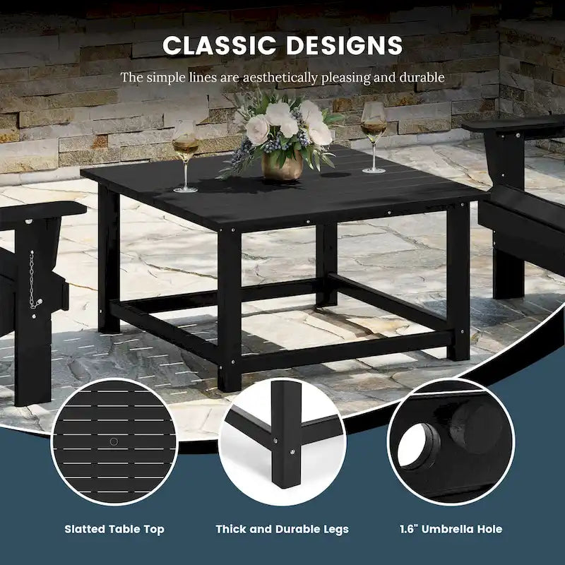 Set conversazione Polytrends Altura da esterno a 5 pezzi, con sedie Adirondack e tavolino da caffè quadrato