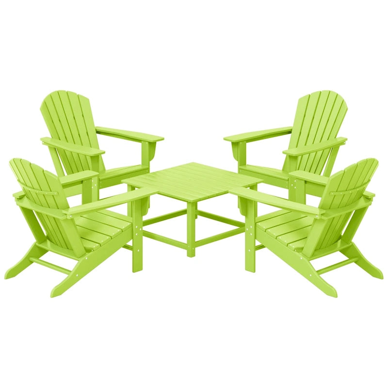 Set conversazione Polytrends Altura da esterno a 5 pezzi, con sedie Adirondack e tavolino da caffè quadrato