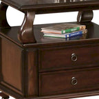 HomeRoots Tavolino Quadrato in Legno Massello Marrone con Due Cassetti e Ripiano - 26" X 26" X 28"