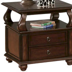 HomeRoots Tavolino Quadrato in Legno Massello Marrone con Due Cassetti e Ripiano - 26" X 26" X 28"