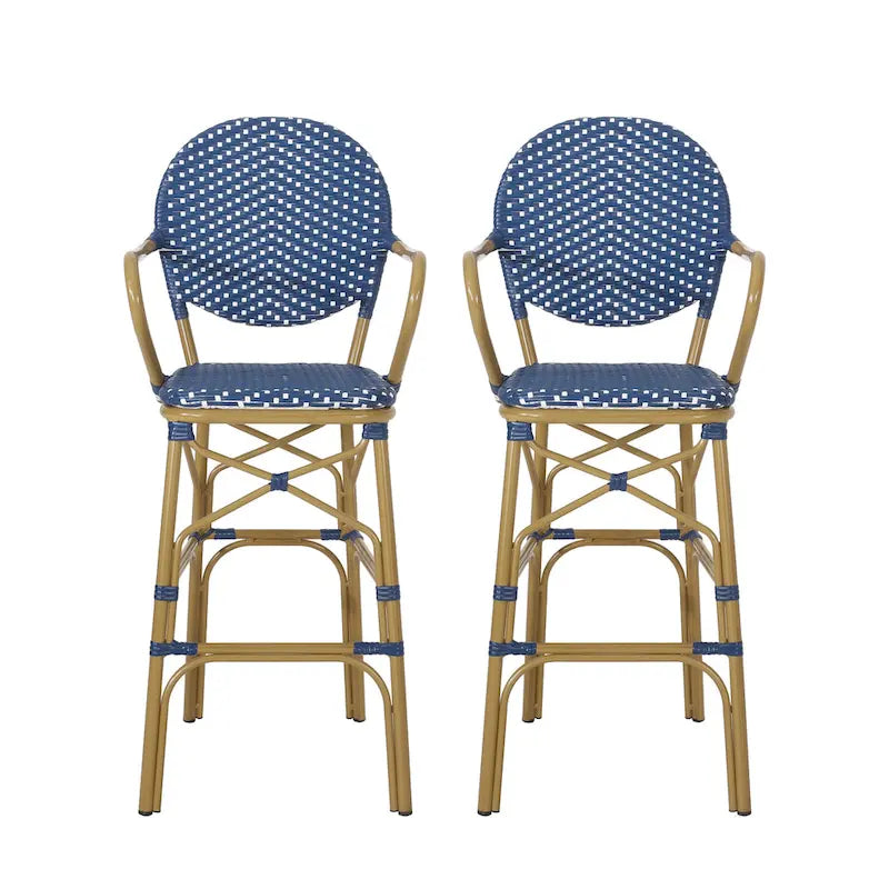 Sgabelli da Bar per Esterni in Wicker e Alluminio, Set da 2