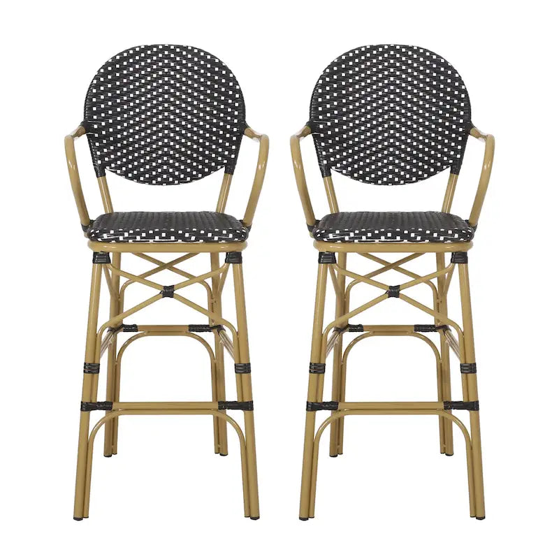 Sgabelli da Bar per Esterni in Wicker e Alluminio, Set da 2