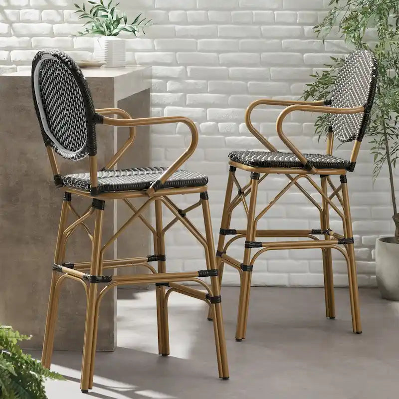 Sgabelli da Bar per Esterni in Wicker e Alluminio, Set da 2