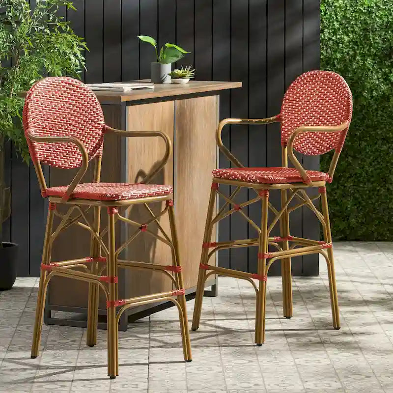 Sgabelli da Bar per Esterni in Wicker e Alluminio, Set da 2