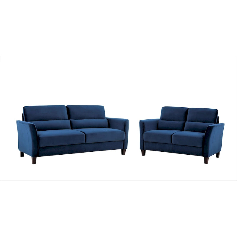 Set da salotto di 2 pezzi in stile moderno di metà secolo con braccioli inclinati, divanetto e divano