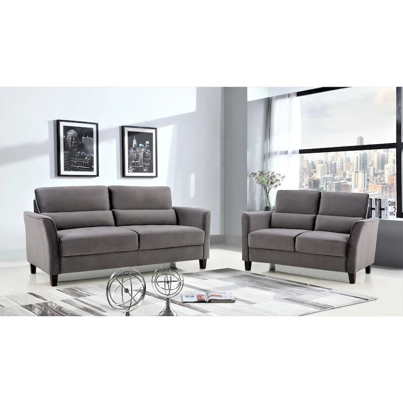 Ensemble de 2 pièces de salon moderne du milieu du siècle avec accoudoirs inclinés rembourrés, causeuse et canapé