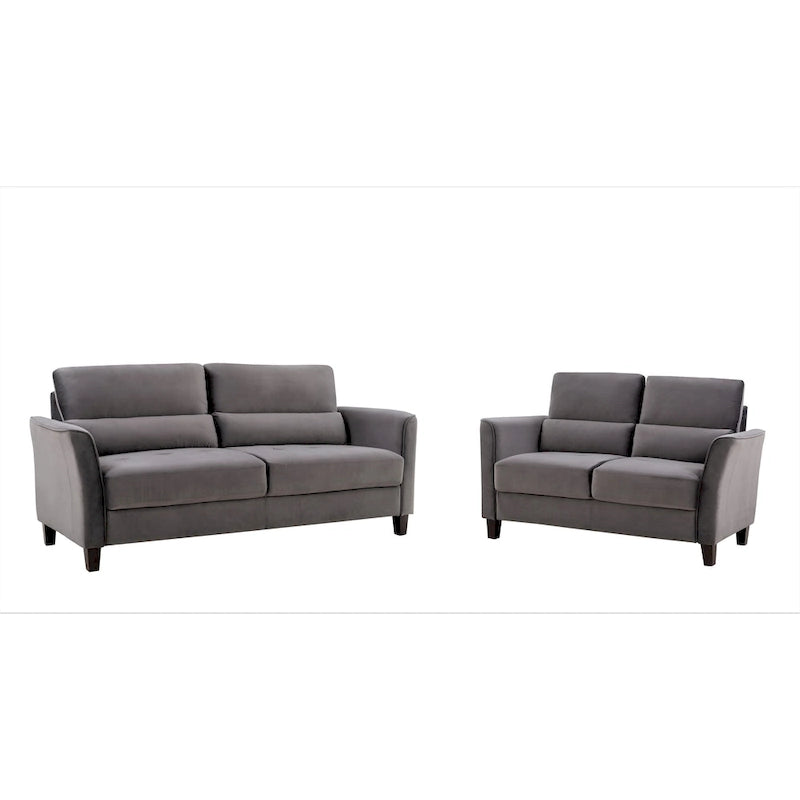 Set da salotto di 2 pezzi in stile moderno di metà secolo con braccioli inclinati, divanetto e divano