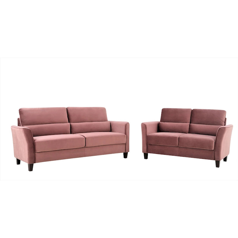 Set da salotto di 2 pezzi in stile moderno di metà secolo con braccioli inclinati, divanetto e divano