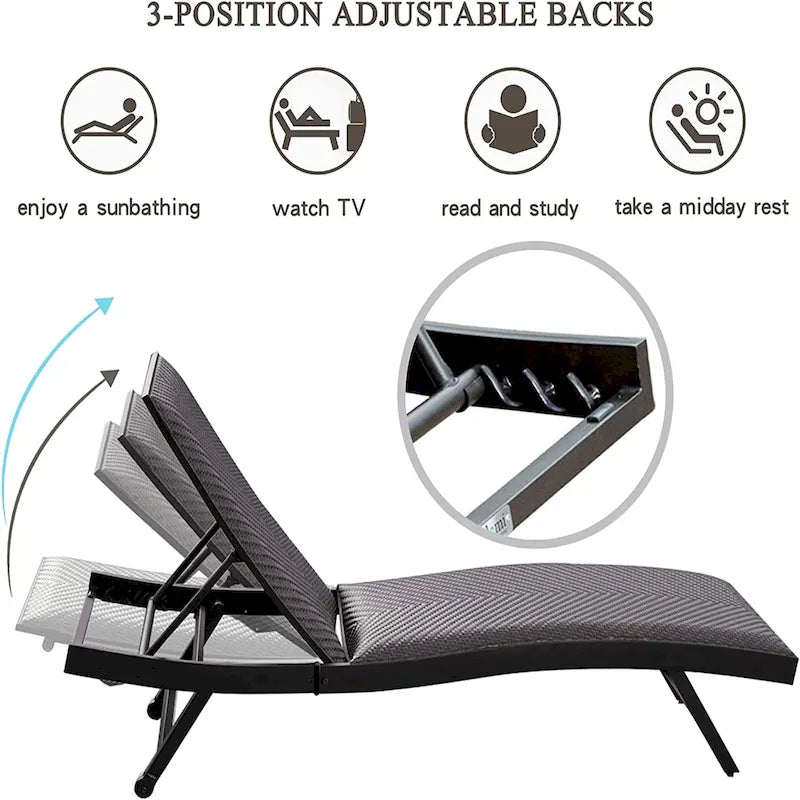 Chaise longue da esterno in vimini PE - Set di 2 sedie a sdraio reclinabili da giardino