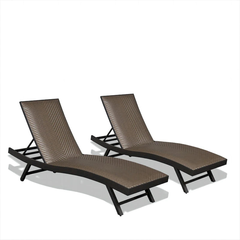 Outdoor Pe Wicker Chaise Lounge - Set Of 2 Patio Reclining Chair