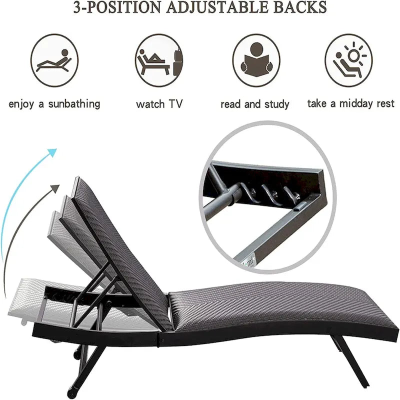 Chaise longue da esterno in vimini PE - Set di 2 sedie a sdraio reclinabili da giardino