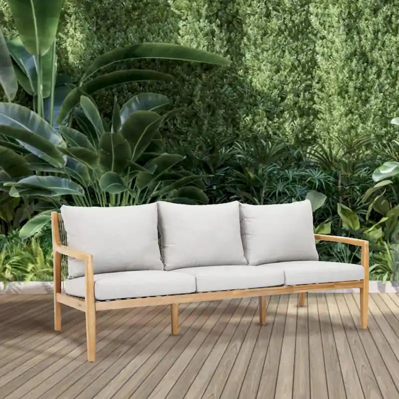Set Divano da Esterno Moderno a 7 Posti in Legno di Acacia con Elegante Tavolino da Caffè e Cuscini Sfoderabili