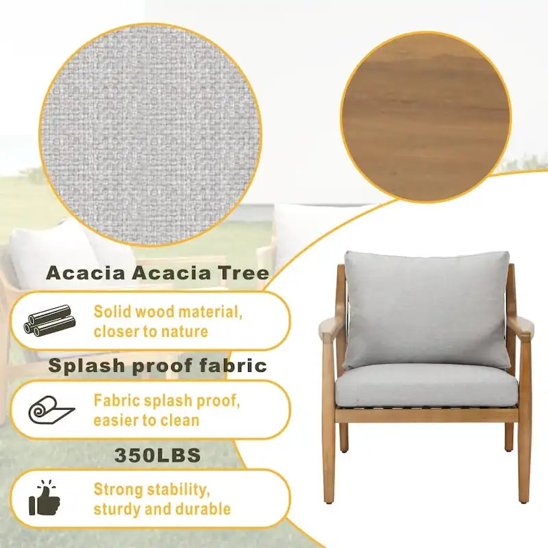 Set Divano da Esterno Moderno a 7 Posti in Legno di Acacia con Elegante Tavolino da Caffè e Cuscini Sfoderabili