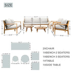 Set Divano da Esterno Moderno a 7 Posti in Legno di Acacia con Elegante Tavolino da Caffè e Cuscini Sfoderabili