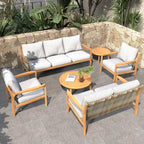 Set Divano da Esterno Moderno a 7 Posti in Legno di Acacia con Elegante Tavolino da Caffè e Cuscini Sfoderabili