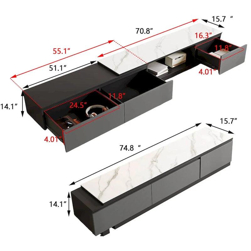 Mobile TV Allungabile con 3 Cassetti - 75 - 122