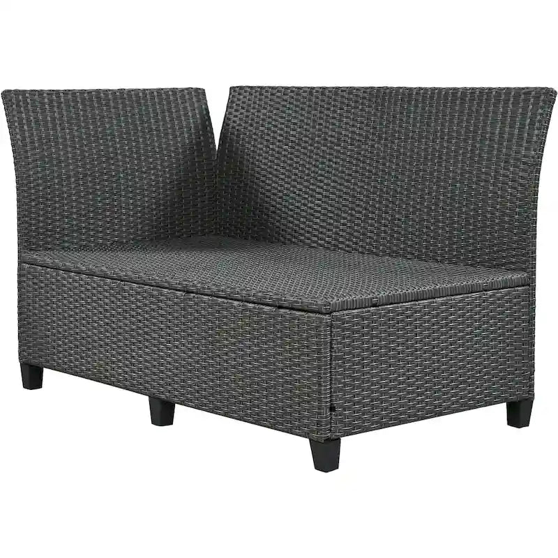 Set divano angolare da esterno in rattan a 5 pezzi con tavolo da pranzo, panca e 2 tavolini laterali allungabili