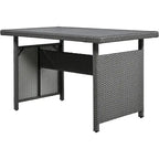 Set divano angolare da esterno in rattan a 5 pezzi con tavolo da pranzo, panca e 2 tavolini laterali allungabili