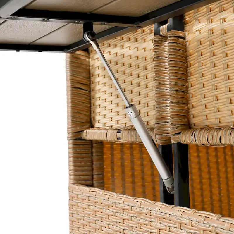 Set divano angolare da esterno in rattan a 5 pezzi con tavolo da pranzo, panca e 2 tavolini laterali allungabili