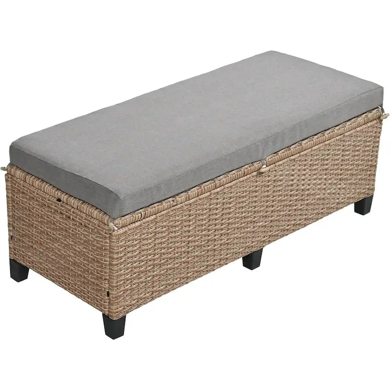 Set divano angolare da esterno in rattan a 5 pezzi con tavolo da pranzo, panca e 2 tavolini laterali allungabili