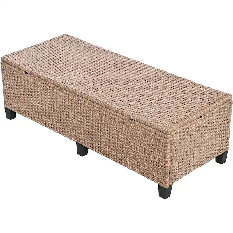 Set divano angolare da esterno in rattan a 5 pezzi con tavolo da pranzo, panca e 2 tavolini laterali allungabili