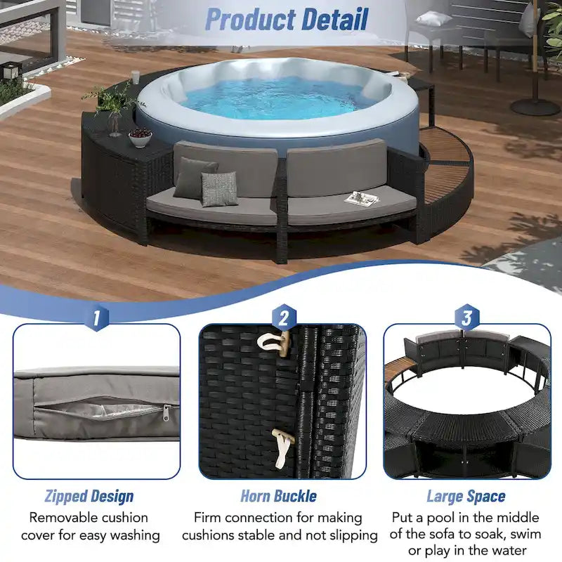 Set divano in rattan per esterno con cornice per spa, spazi contenitore, panca e cuscini