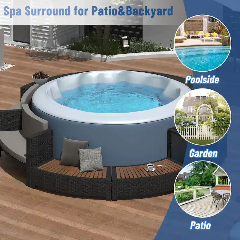 Set divano in rattan per esterno con cornice per spa, spazi contenitore, panca e cuscini