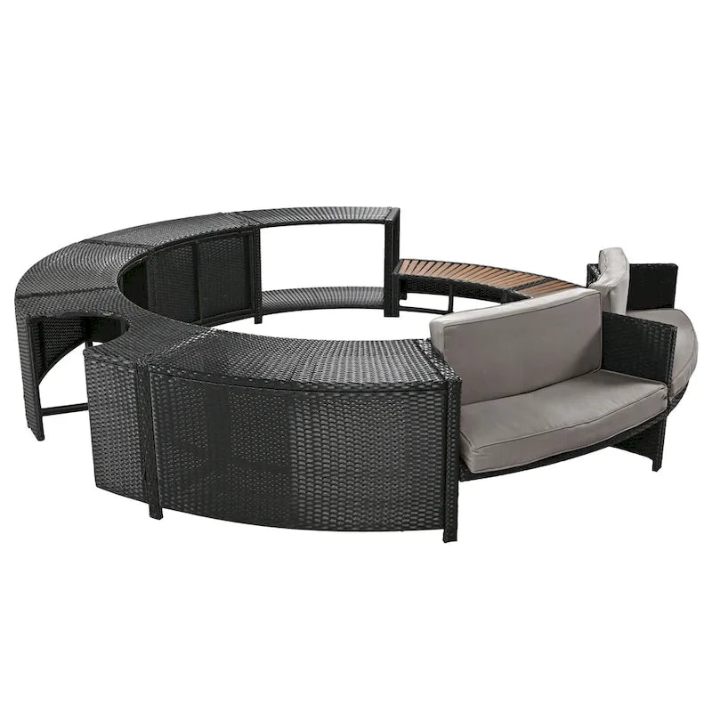 Set divano in rattan per esterno con cornice per spa, spazi contenitore, panca e cuscini