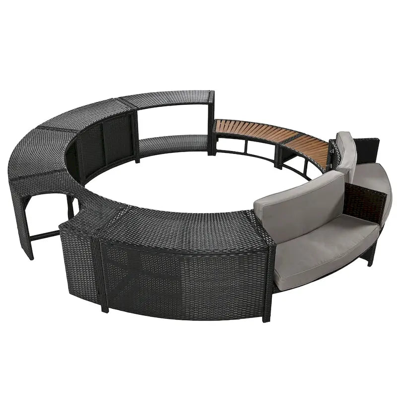 Set divano in rattan per esterno con cornice per spa, spazi contenitore, panca e cuscini