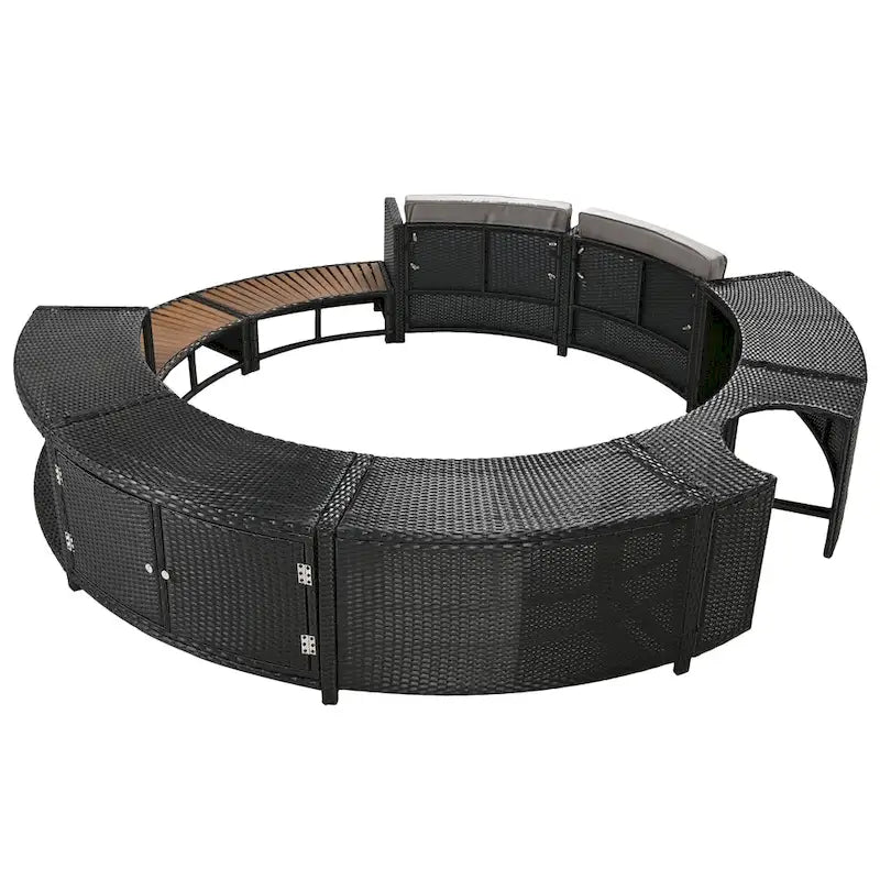 Set divano in rattan per esterno con cornice per spa, spazi contenitore, panca e cuscini