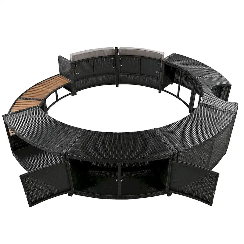 Set divano in rattan per esterno con cornice per spa, spazi contenitore, panca e cuscini