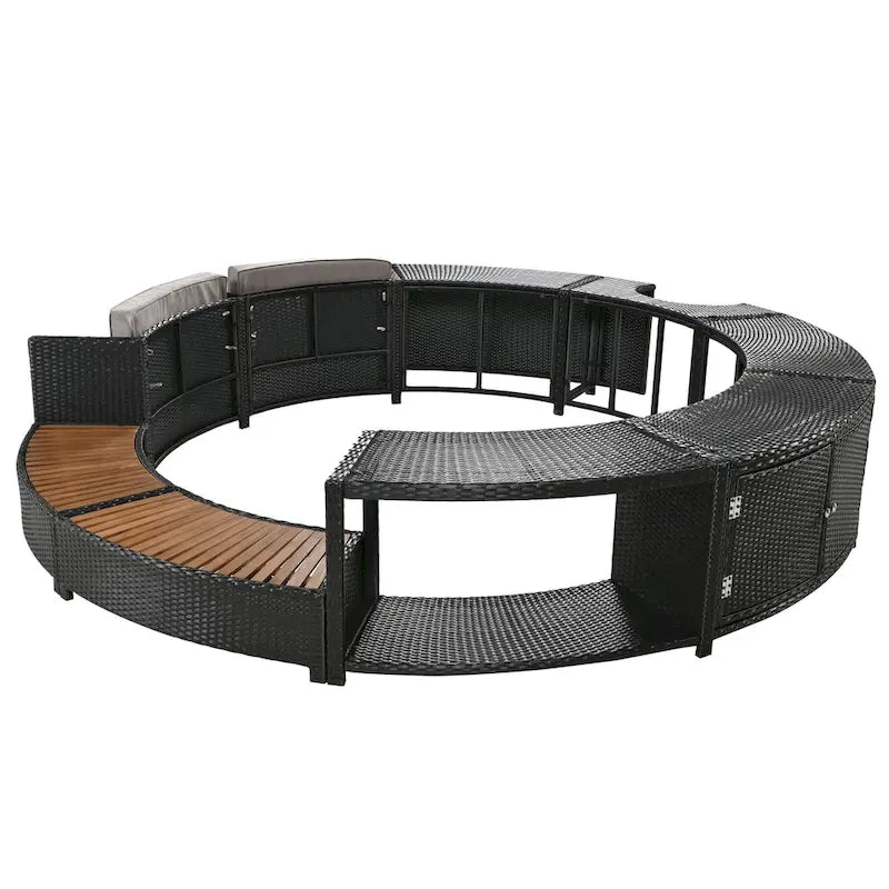 Set divano in rattan per esterno con cornice per spa, spazi contenitore, panca e cuscini