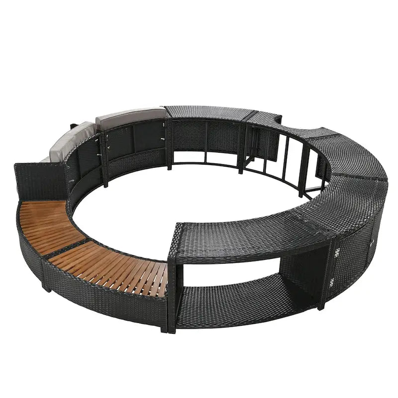 Set divano in rattan per esterno con cornice per spa, spazi contenitore, panca e cuscini