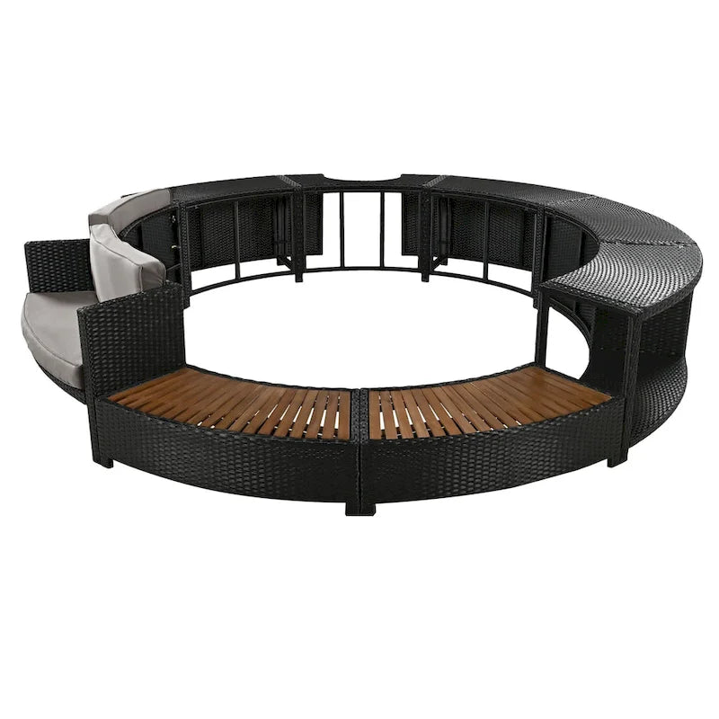 Set divano in rattan per esterno con cornice per spa, spazi contenitore, panca e cuscini