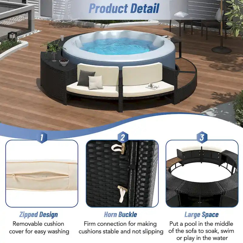 Set divano in rattan per esterno con cornice per spa, spazi contenitore, panca e cuscini