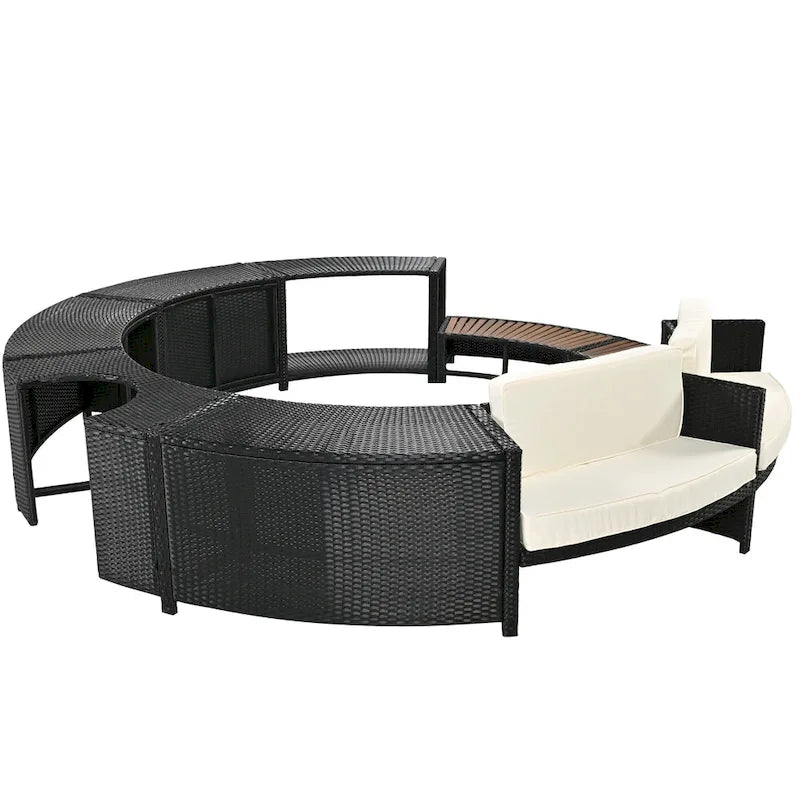 Set divano in rattan per esterno con cornice per spa, spazi contenitore, panca e cuscini