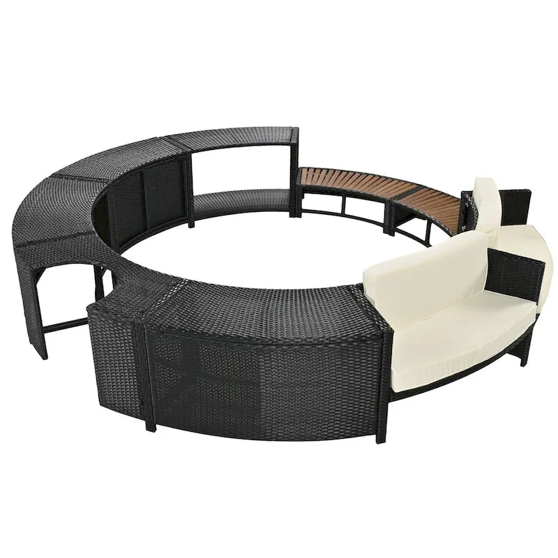 Set divano in rattan per esterno con cornice per spa, spazi contenitore, panca e cuscini