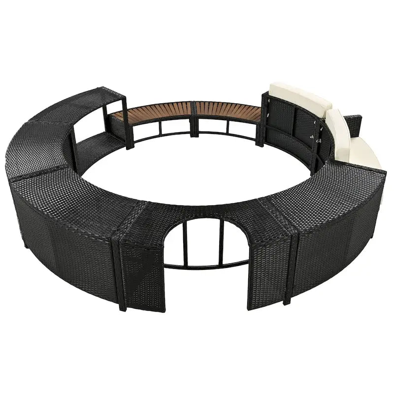 Set divano in rattan per esterno con cornice per spa, spazi contenitore, panca e cuscini