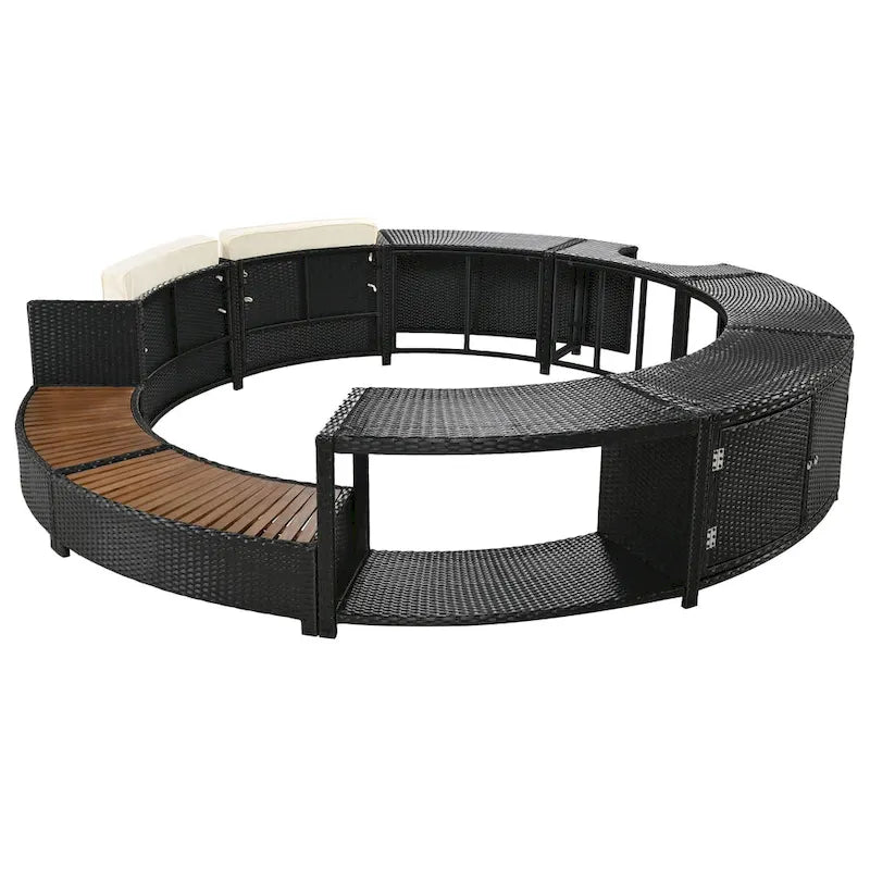 Set divano in rattan per esterno con cornice per spa, spazi contenitore, panca e cuscini