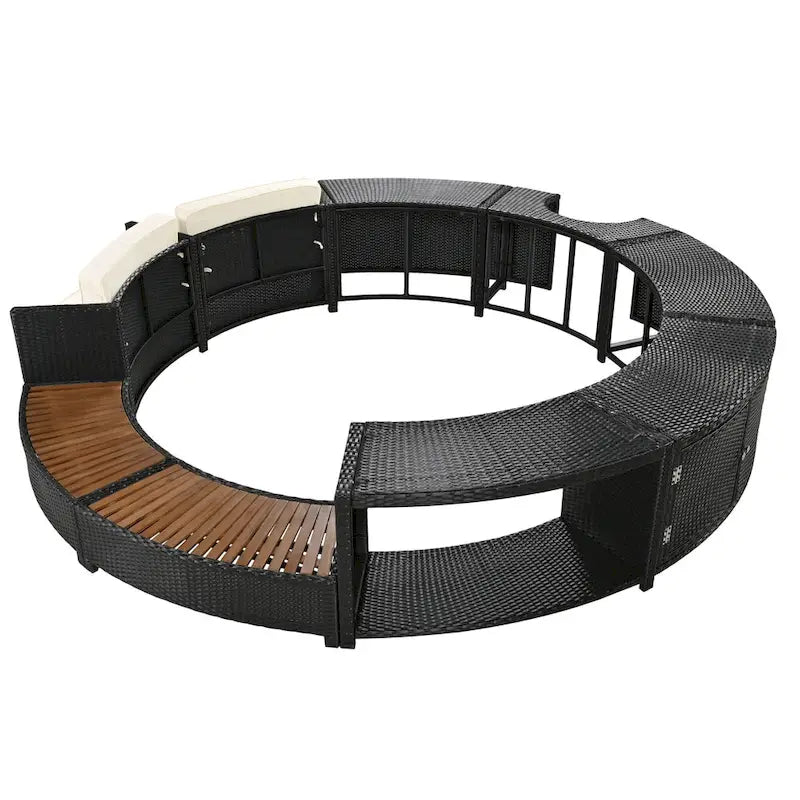 Set divano in rattan per esterno con cornice per spa, spazi contenitore, panca e cuscini