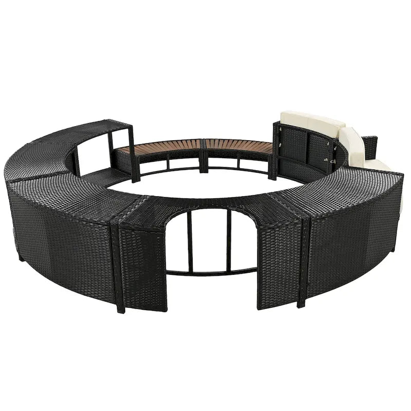Set divano in rattan per esterno con cornice per spa, spazi contenitore, panca e cuscini