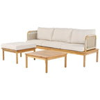 Set da patio da 3 pezzi in legno di acacia e corda per esterni - 75,5 L x 26,75 P x 27,00 A