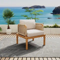 Poltrona da club in legno di acacia e corda per esterni con cuscini (singola) - 67,9 cm L x 73 cm P x 68,6 cm H